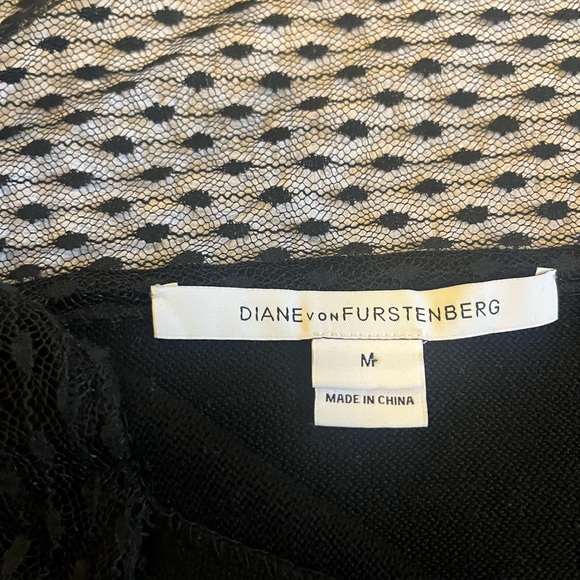 Sexy Sz M Diane Von Furstenberg Black Wrap Dress w/ sheer neckline and sleeves - Picture 2 of 5